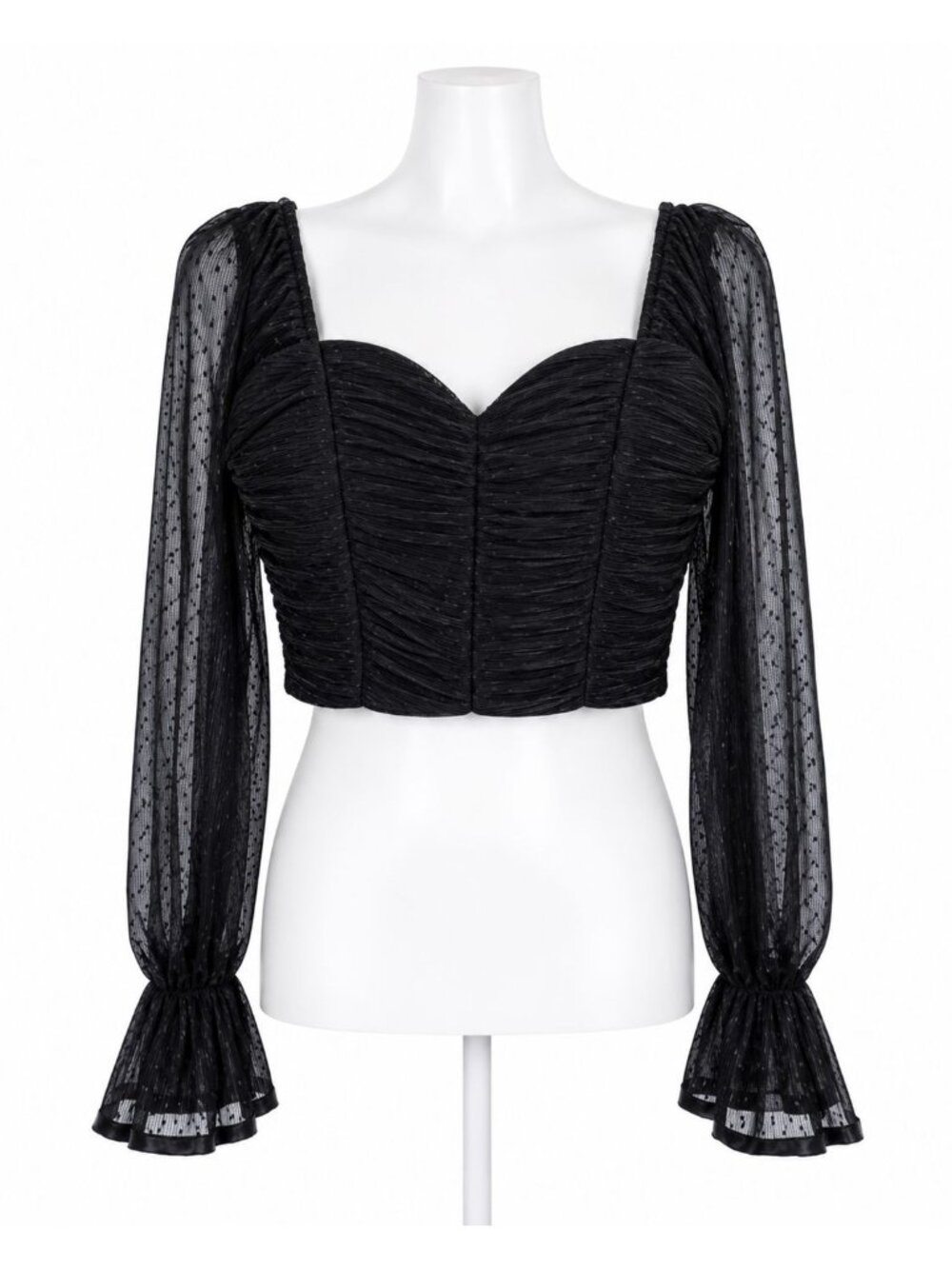 Sheer Chiffon Cropped Women's Blouse Size M Bell Sleeve Dainty Grunge Romantic
